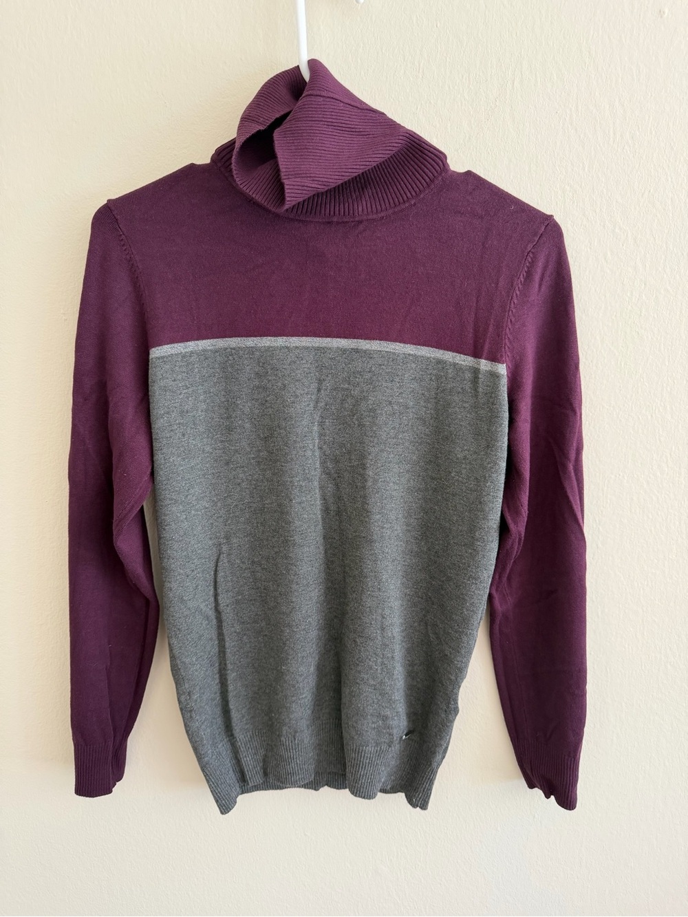 Calvin Klein women's Two-Tone Turtleneck Sweater in Plum and Gray